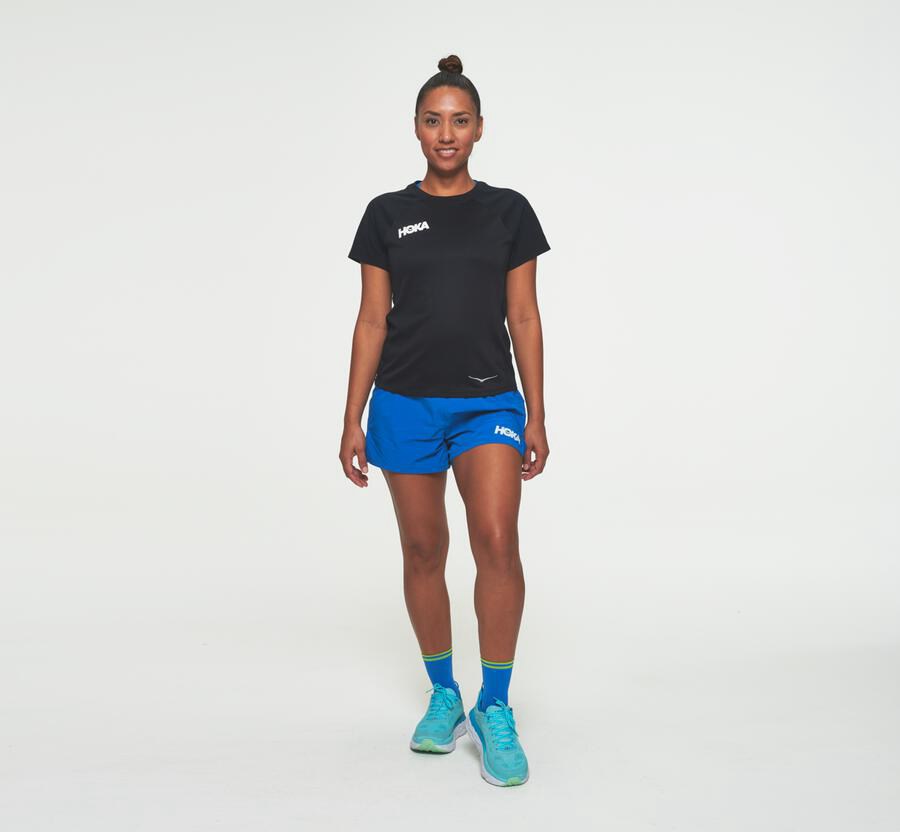 Top Hoka One One Mujer - Performance Short Sleeve - Negras - MJG370816